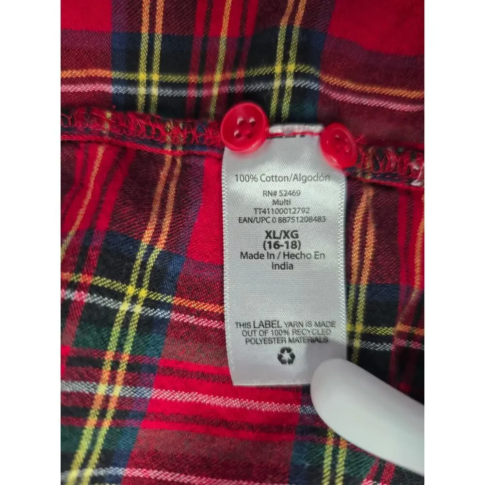 Time and Tru Red Plaid Flannel Shirt XL Cotton Button Front Tartan Fall